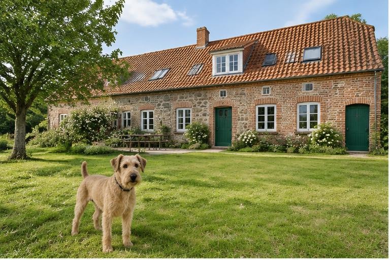 Old Farm Suites with a dog outside