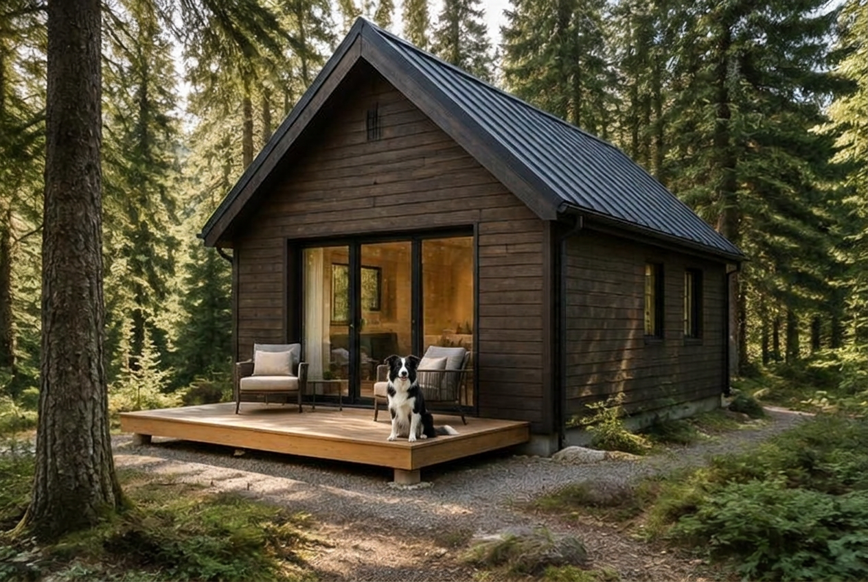 Black Forest Lodge with a dog outside