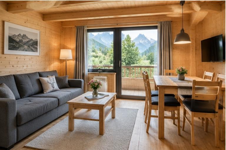 Alpine Retreat — Living & dining room