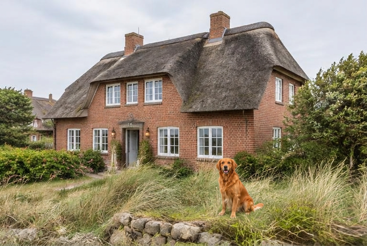 Dünenhaus Sylt with a dog outside